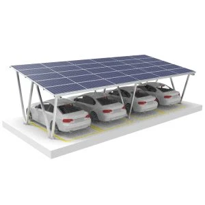 Cochera con paneles solares y estructura de metal para el hogar